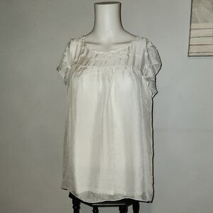 Elegant White Silk Blend Sheer Blouse with Lining Made in Italy Size XSmall